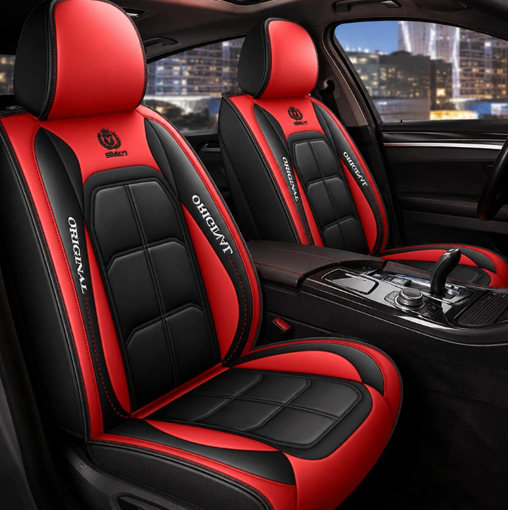 Kit de Capas para Banco de Carro em Couro | 5 Lugares Com Airbag + Tapetes e Capa de Volante