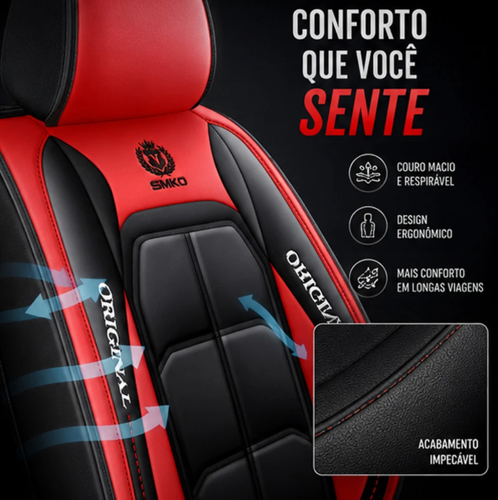 Kit de Capas para Banco de Carro em Couro | 5 Lugares Com Airbag + Tapetes e Capa de Volante