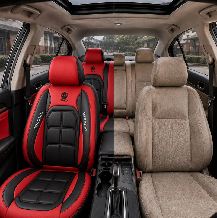Kit de Capas para Banco de Carro em Couro | 5 Lugares Com Airbag + Tapetes e Capa de Volante
