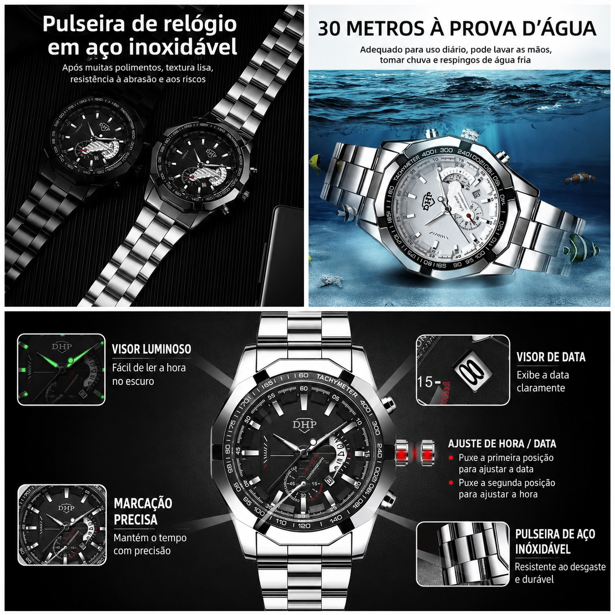 Kit 2 Relógios Premium Luxo | Ouro e Prata