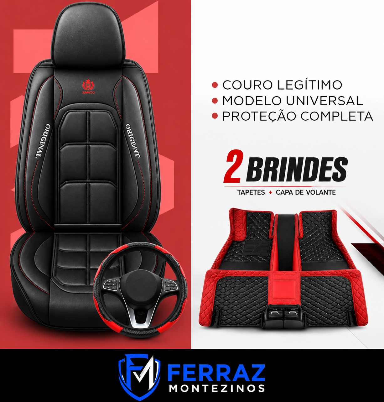 Kit de Capas para Banco de Carro em Couro | 5 Lugares Com Airbag + Tapetes e Capa de Volante